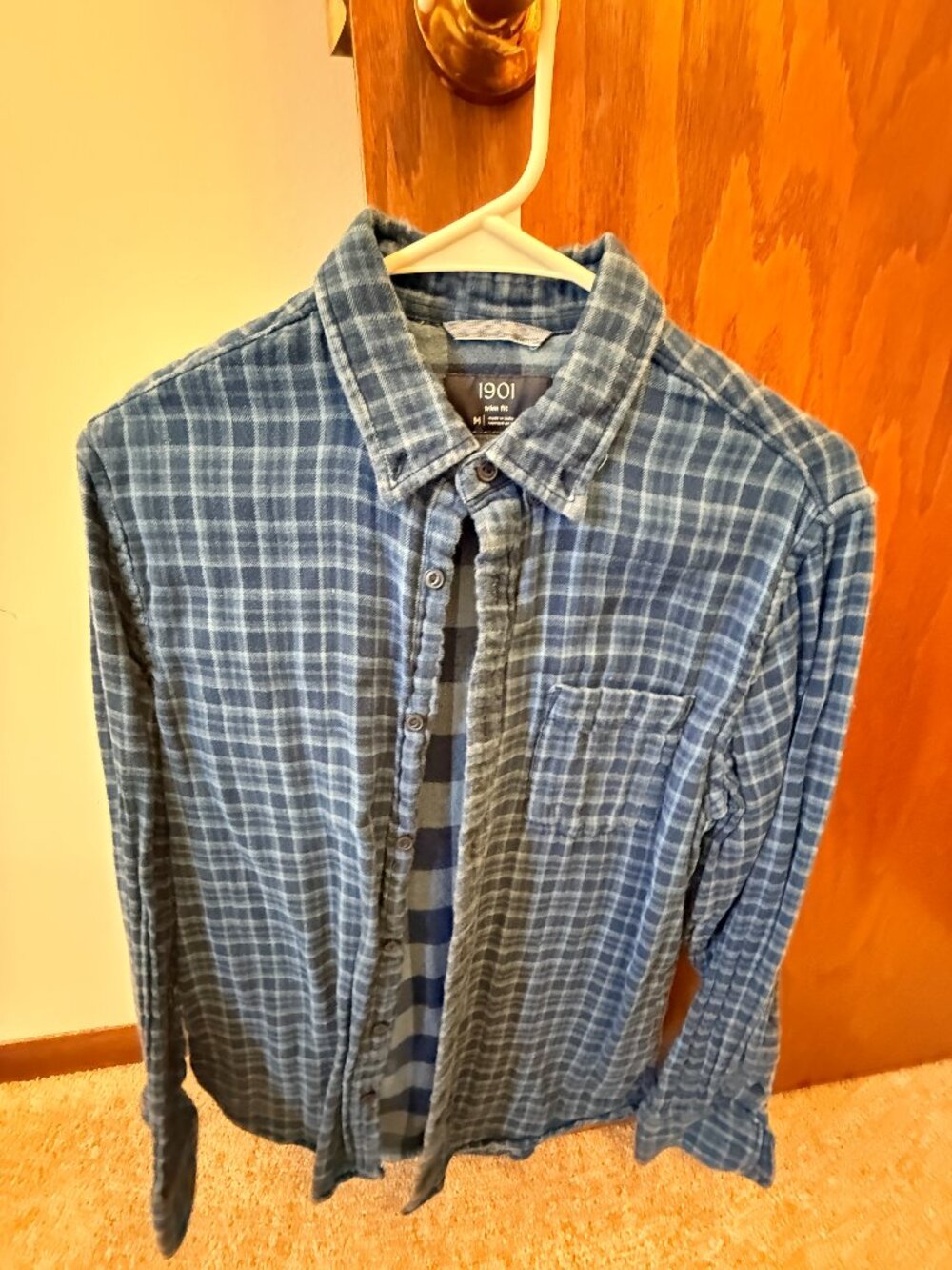1901 Nordstrom Men's Long Sleeve Plaid Flannel Shirt Trim Fit Medium Blue